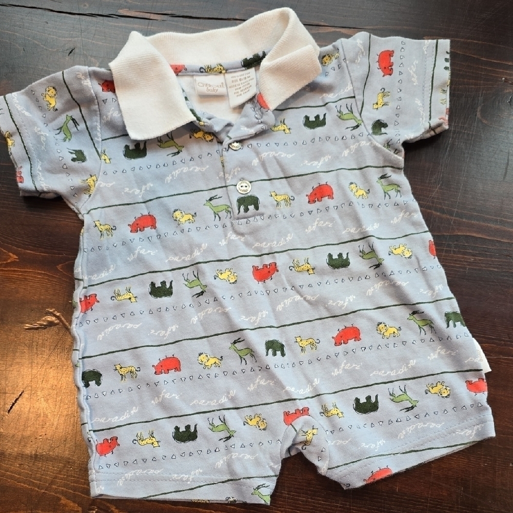 Cherokee Baby Animal Print Polo Safari Romper